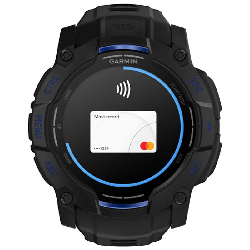 Montre intelligente multisport AMOLED Instinct 3 de 50 mm de Garmin - Noir/Bracelet silicone bleu électrique