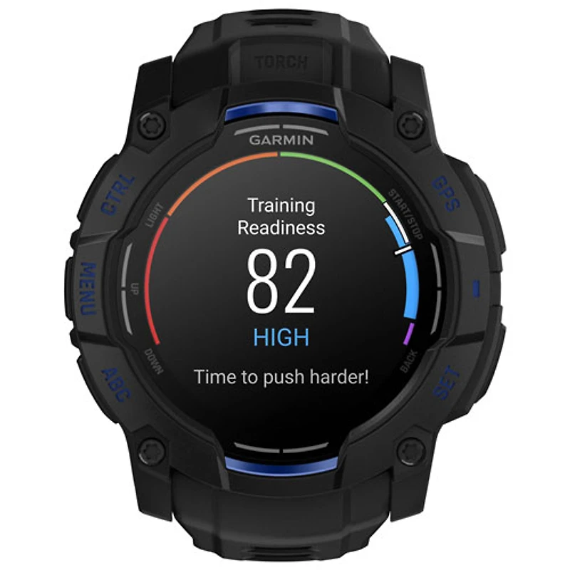 Montre intelligente multisport AMOLED Instinct 3 de 50 mm de Garmin - Noir/Bracelet silicone bleu électrique