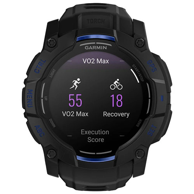 Montre intelligente multisport AMOLED Instinct 3 de 50 mm de Garmin - Noir/Bracelet silicone bleu électrique