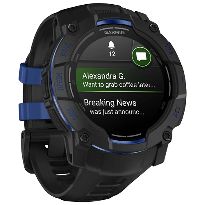 Montre intelligente multisport AMOLED Instinct 3 de 50 mm de Garmin - Noir/Bracelet silicone bleu électrique
