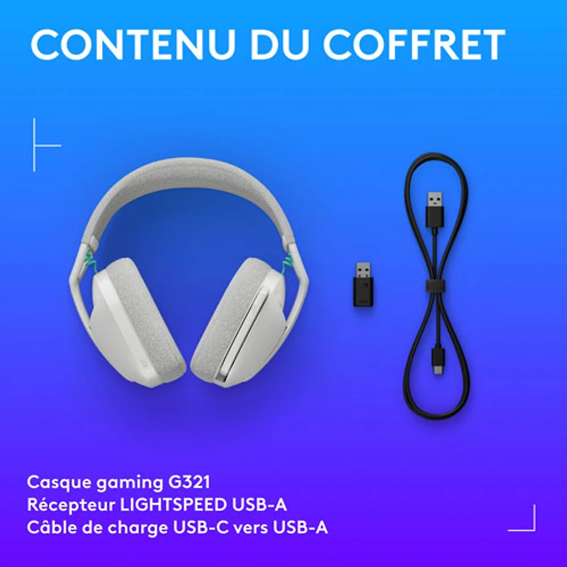 Casque de jeu sans fil G321 LIGHTSPEED de Logitech - Blanc