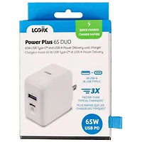 LOGiiX Power Plus Duo 65W USB-A/USB-C GaN Wall Charger - White