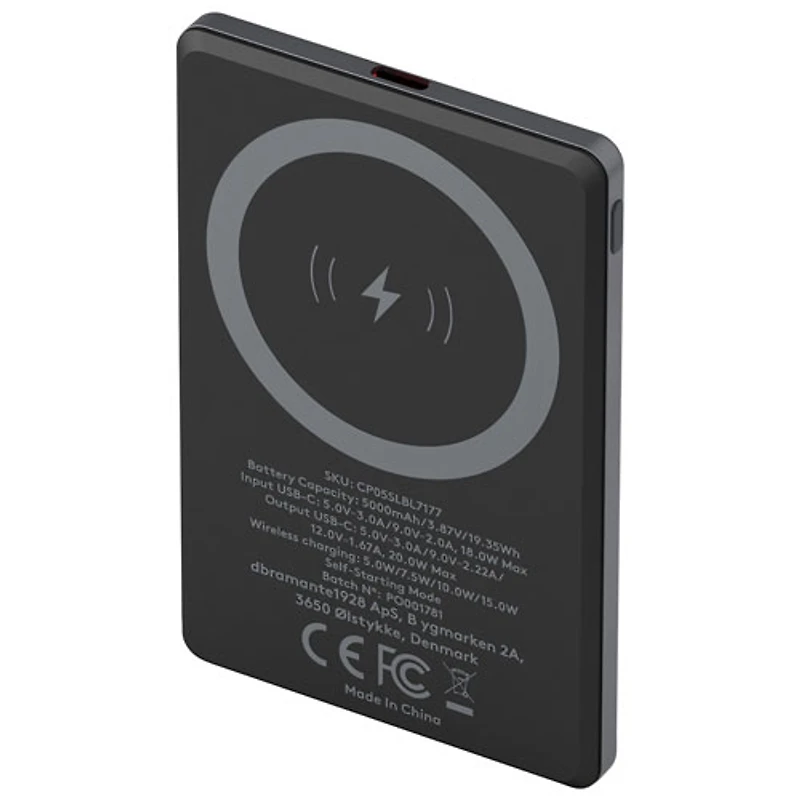 Chargeur portable USB-C 15 W 5000 mAh Re-Charge de Dbramante1928 avec chargeur Qi2 et MagSafe sans fil - Gris