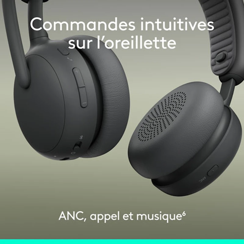 Casque d'écoute Bluetooth à suppression du bruit sans fil Zone 2 ES de Logitech - Graphite