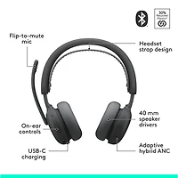 Casque d'écoute Bluetooth à suppression du bruit sans fil Zone 2 ES de Logitech - Graphite