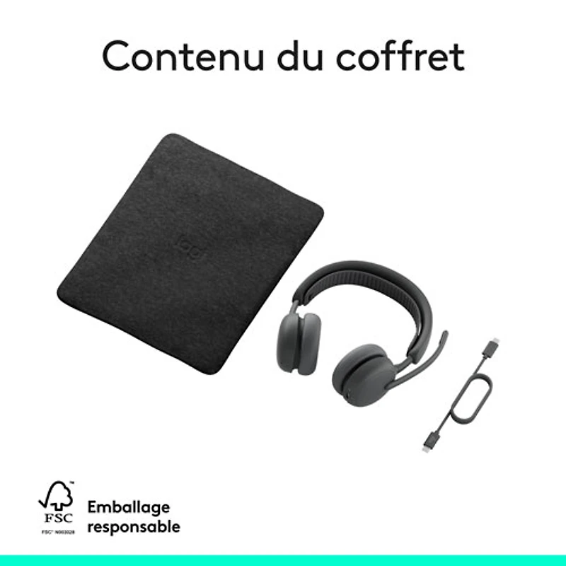 Casque d'écoute Bluetooth à suppression du bruit sans fil Zone 2 ES de Logitech - Graphite