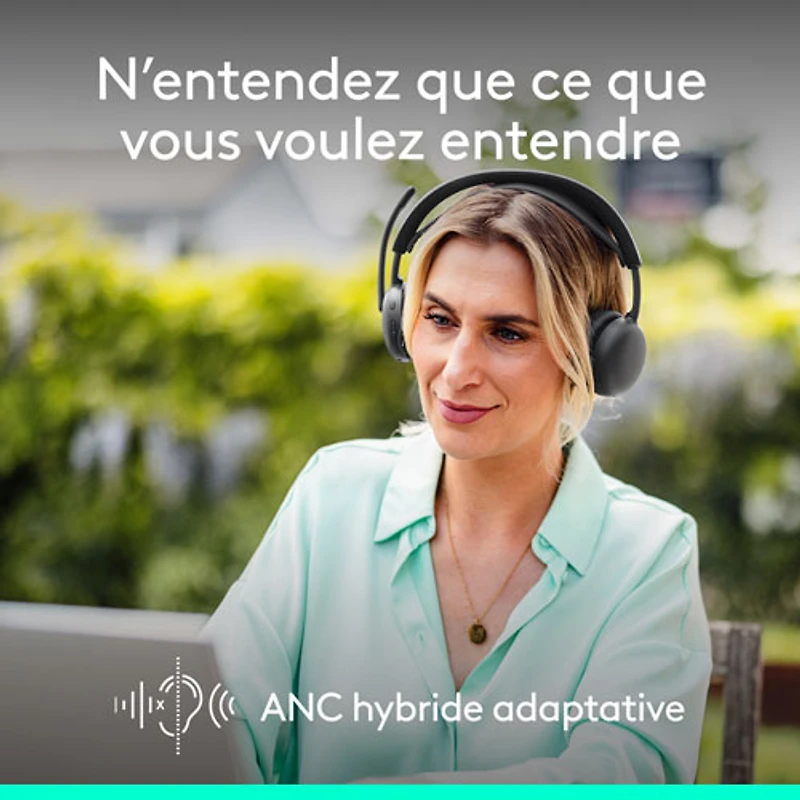Casque d'écoute Bluetooth à suppression du bruit sans fil Zone 2 ES de Logitech - Graphite