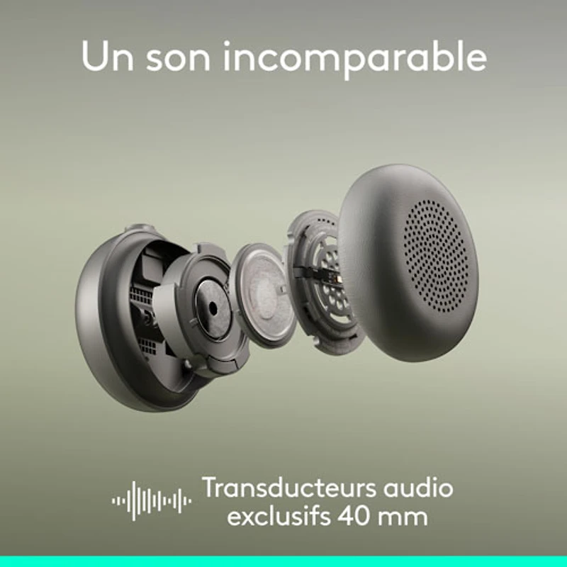 Casque d'écoute Bluetooth à suppression du bruit sans fil Zone 2 ES de Logitech - Graphite