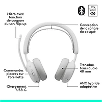 Logitech Zone 2 ES Wireless On-Ear Noise Cancelling Bluetooth Headphones - Off-White