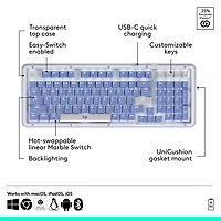 Clavier pleine grandeur à touches mécaniques rétroéclairées Bluetooth Alto Keys K98M de Logitech - Lilas - Anglais