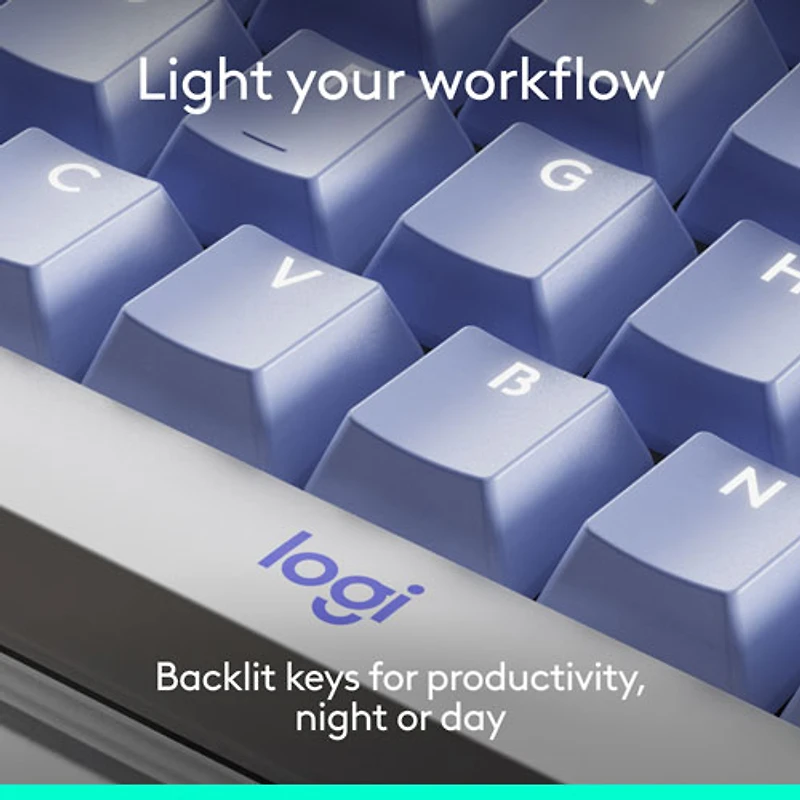 Clavier pleine grandeur à touches mécaniques rétroéclairées Bluetooth Alto Keys K98M de Logitech - Lilas - Anglais