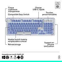 Logitech Alto Keys K98M Bluetooth Backlit Mechanical Full-Size Keyboard - Lilac - English