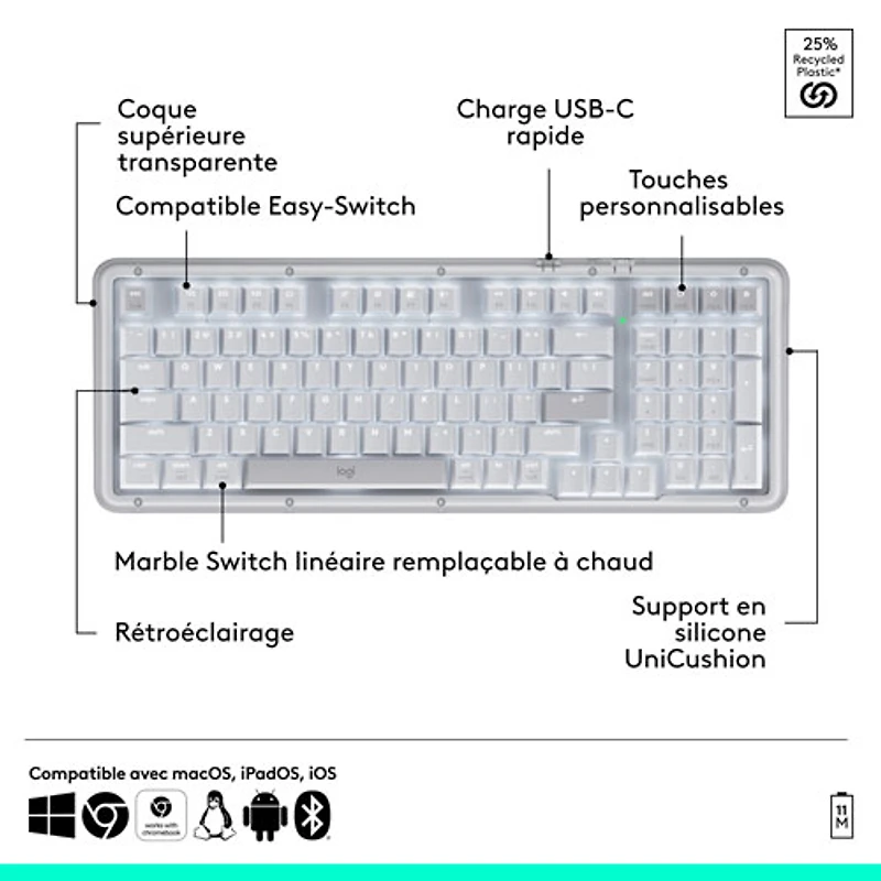 Clavier pleine grandeur à touches mécaniques rétroéclairées Bluetooth Alto Keys K98M de Logitech - Blanc cassé - Anglais