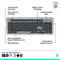 Clavier pleine grandeur à touches mécaniques rétroéclairées Bluetooth Alto Keys K98M de Logitech - Graphite - Anglais