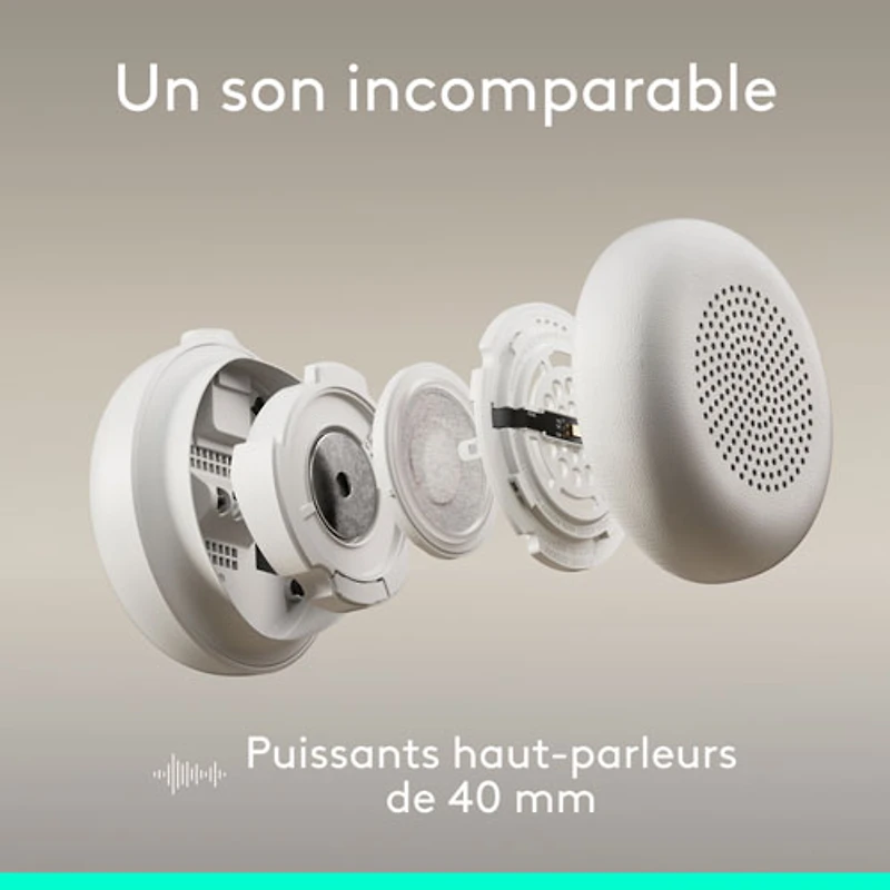 Casque d'écoute avec fil à suppression active du bruit Zone 2 de Logitech - Blanc cassé