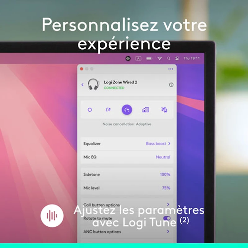 Casque d'écoute avec fil à suppression active du bruit Zone 2 de Logitech - Blanc cassé