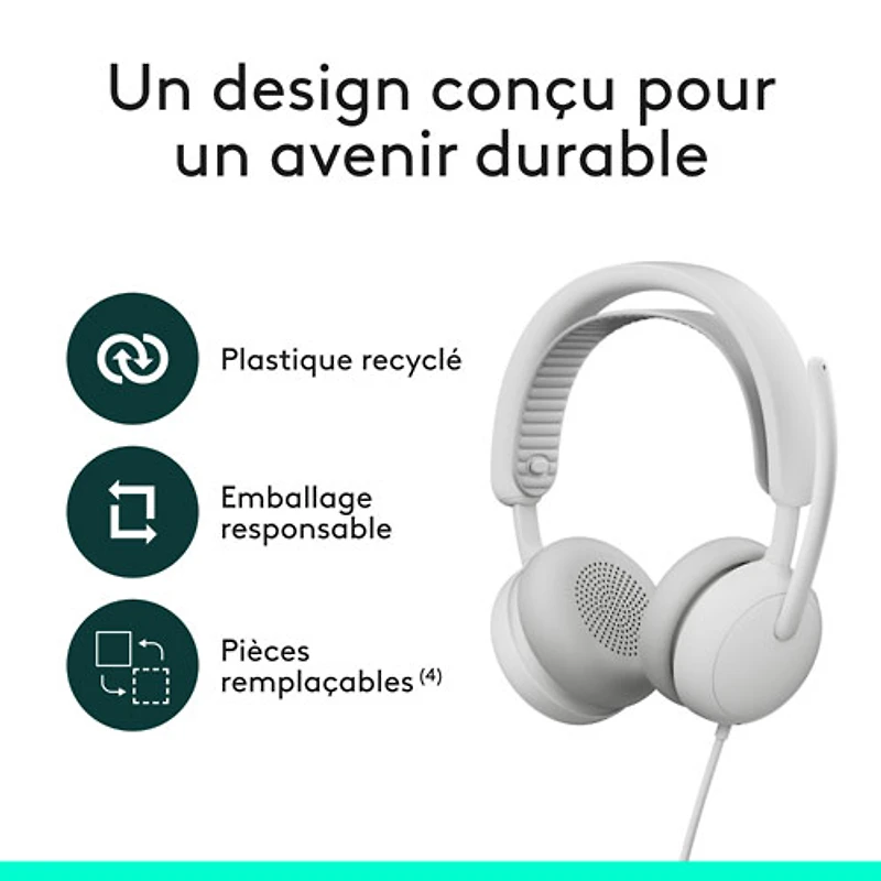 Casque d'écoute avec fil à suppression active du bruit Zone 2 de Logitech - Blanc cassé