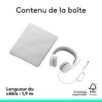Casque d'écoute avec fil à suppression active du bruit Zone 2 de Logitech - Blanc cassé