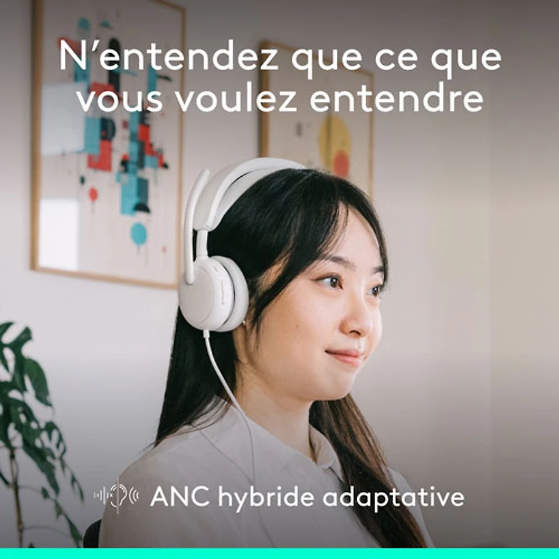 Casque d'écoute avec fil à suppression active du bruit Zone 2 de Logitech - Blanc cassé