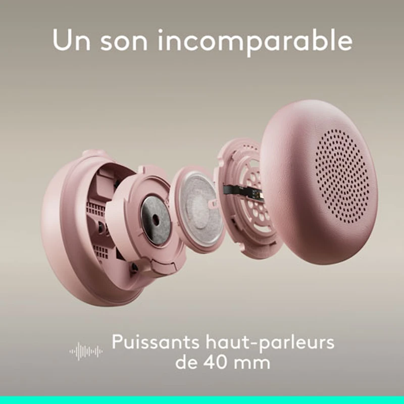 Casque d'écoute avec fil à suppression active du bruit Zone 2 de Logitech pour PC - Rose