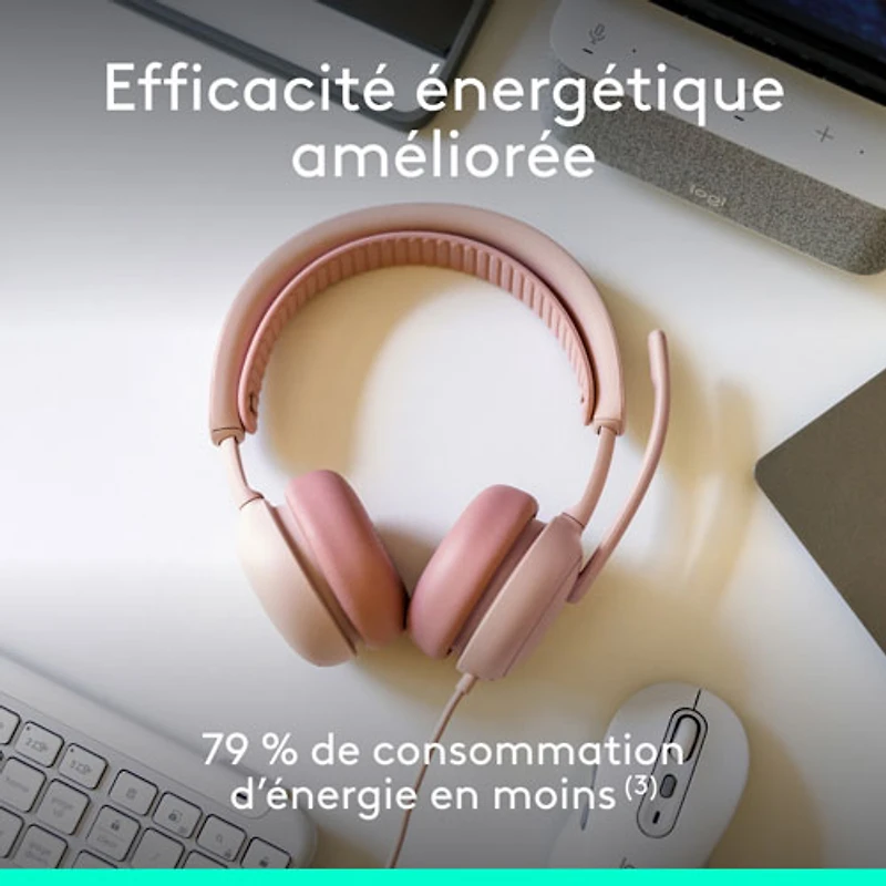 Casque d'écoute avec fil à suppression active du bruit Zone 2 de Logitech pour PC - Rose