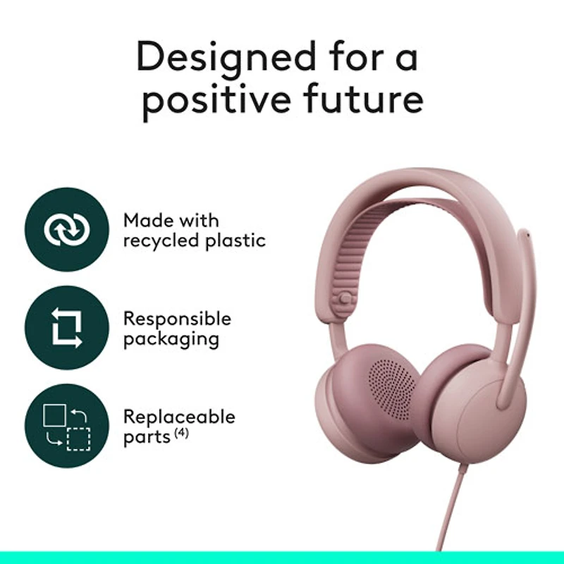 Casque d'écoute avec fil à suppression active du bruit Zone 2 de Logitech pour PC - Rose
