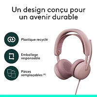 Casque d'écoute avec fil à suppression active du bruit Zone 2 de Logitech pour PC - Rose
