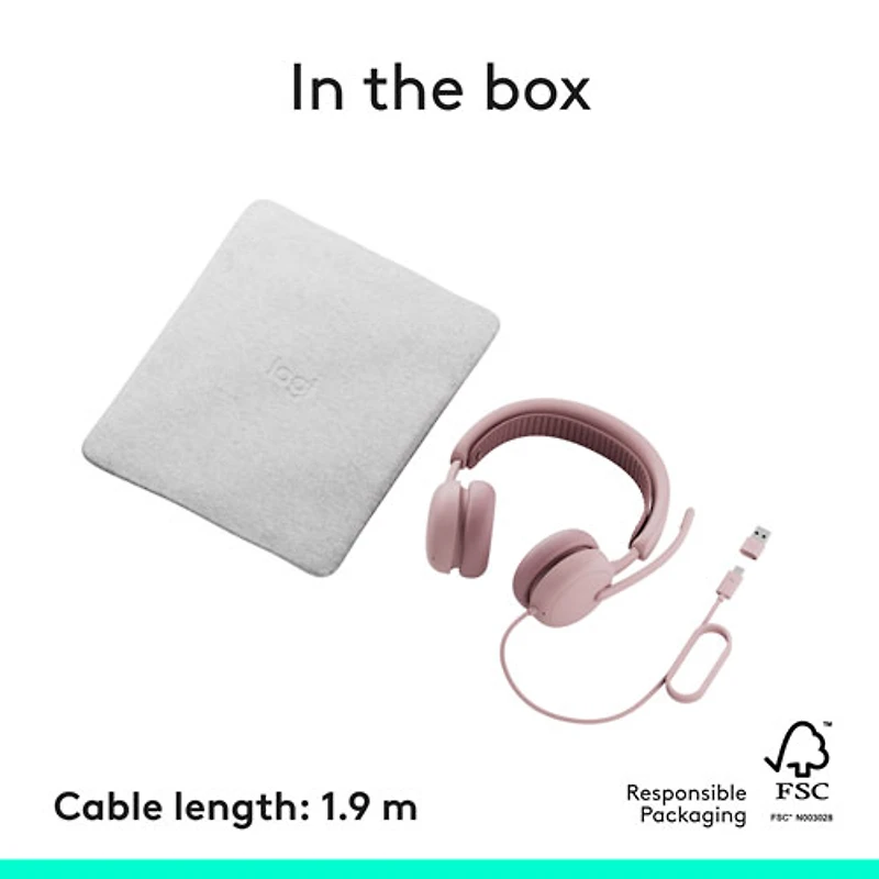 Casque d'écoute avec fil à suppression active du bruit Zone 2 de Logitech pour PC - Rose