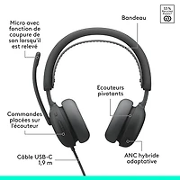 Logitech Zone 2 ANC Wired On-Ear Noise Cancelling Headphones - Graphite