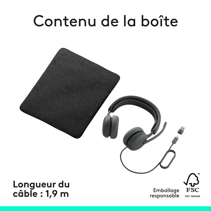 Logitech Zone 2 ANC Wired On-Ear Noise Cancelling Headphones - Graphite