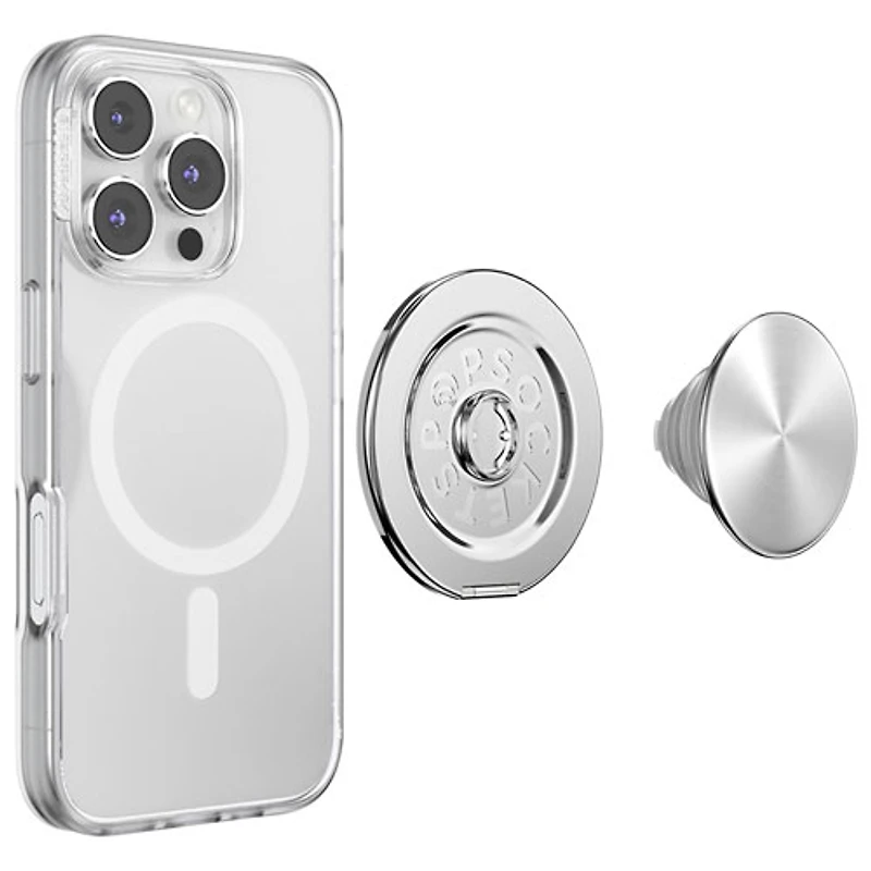 PopSockets PopGrip Kick-Out Universal Cell Phone Grip & Stand with MagSafe - Aluminum Radial Silver