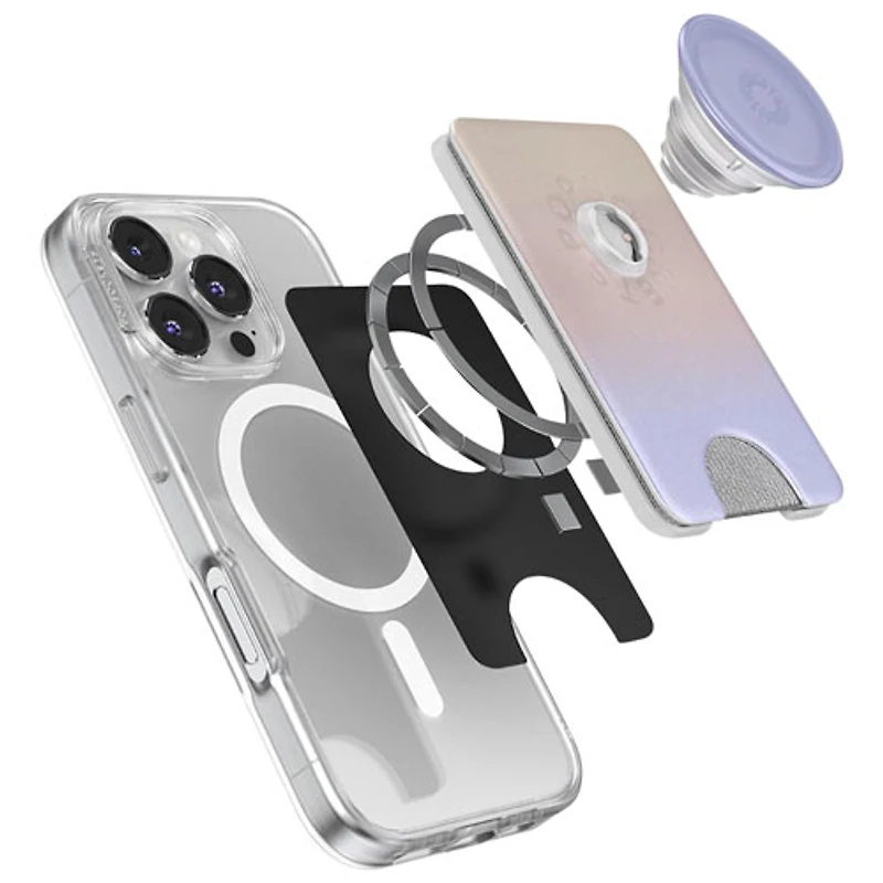 Support universel à prise extensible pour cellulaire MagSafe PopWallet+ (Plus) de PopSockets - Brume matinale métallique