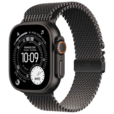 Apple Watch Ultra 3 (GPS + Cellulaire) avec boîtier de 49 mm en titane noir et bracelet milanais à rabat en titane noir par Koodo - Grand - Paiement Balance mensuel