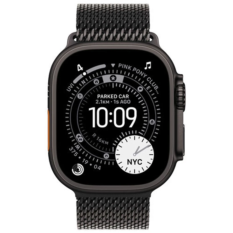 Apple Watch Ultra 3 (GPS + cellulaire) avec boîtier de 49 mm en titane noir et bracelet milanais en titane noir avec Freedom Mobile - Grand - Paiement Balance mensuel