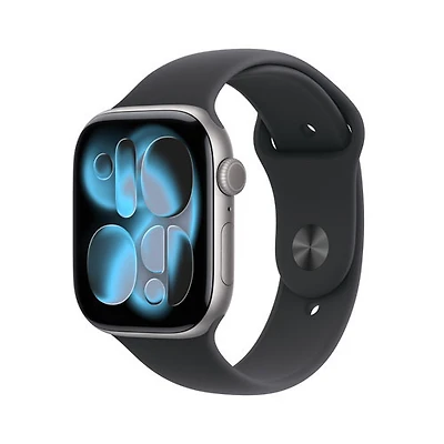 TELUS Apple Watch Series 11 (GPS + Cellular) 42mm Space Grey Aluminum Case with Black Sport Band - /Medium