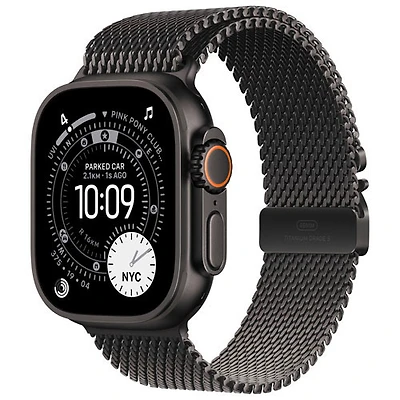 Apple Watch Ultra 3 (GPS + cellulaire) avec boîtier de 49 mm en titane noir et bracelet milanais en titane noir par Koodo - Petit - Paiement Balance mensuel