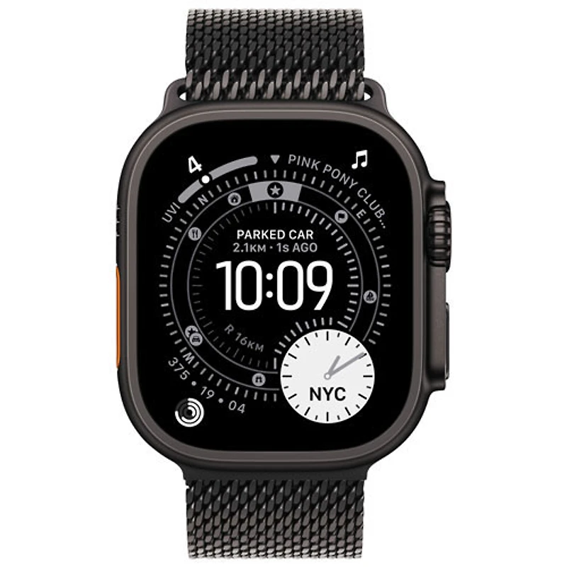Apple Watch Ultra 3 (GPS + cellulaire) avec boîtier de 49 mm en titane noir et bracelet milanais en titane noir par Koodo - Petit - Paiement Balance mensuel