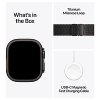 Apple Watch Ultra 3 (GPS + cellulaire) avec boîtier de 49 mm en titane noir et bracelet milanais en titane noir avec Freedom Mobile - Petit - Paiement Balance mensuel