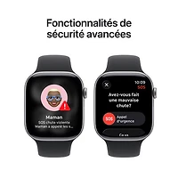 Apple Watch Series 11 (GPS + Cellulaire) avec boîtier de 42 mm en aluminium gris cosmique et bracelet sport noir avec Bell - Petit/Moyen - Financement mensuel