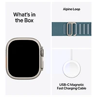 Apple Watch Ultra 3 (GPS + Cellulaire) avec boîtier de 49 mm en titane naturel et bracelet alpin bleu clair avec Rogers - Petit - Financement mensuel