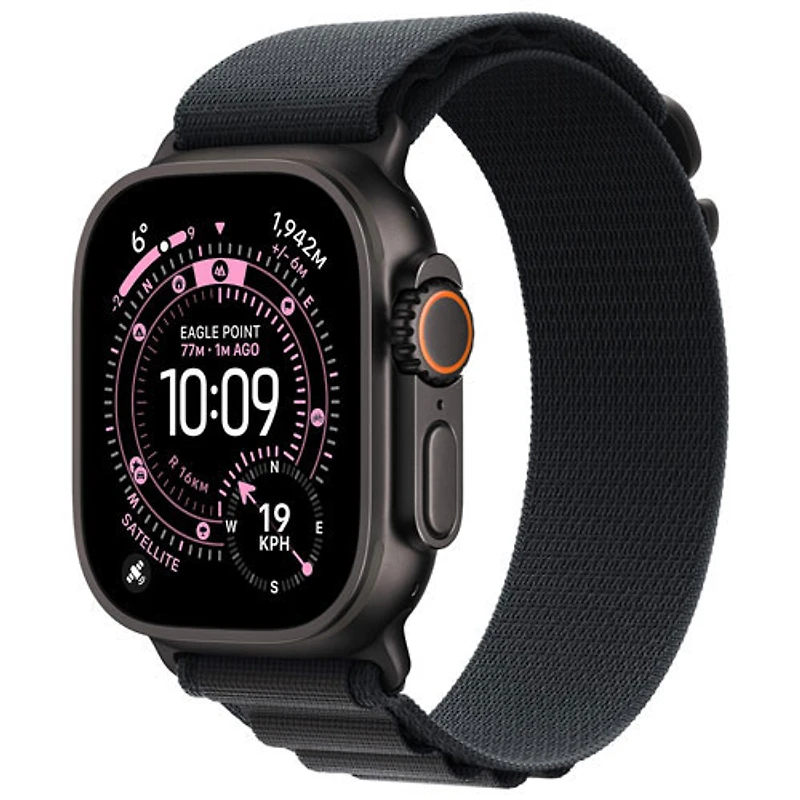 Apple Watch Ultra 3 (GPS + cellulaire) avec boîtier de 49 mm en titane noir et bracelet alpin noir avec Freedom Mobile - Petit - Paiement Balance mensuel