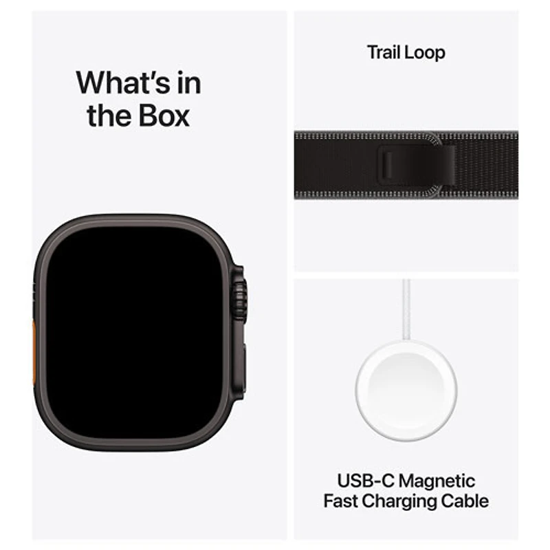 Apple Watch Ultra 3 (GPS + cellulaire) avec boîtier de 49 mm en titane noir et bracelet sentier noir/charbon avec Koodo - Petit/Moyen - Paiement Balance mensuel