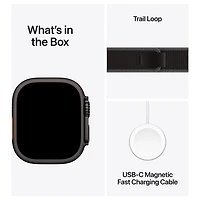 Apple Watch Ultra 3 (GPS + cellulaire) avec boîtier de 49 mm en titane noir et bracelet sentier noir/charbon avec Freedom Mobile - Petit/Moyen - Paiement Balance mensuel