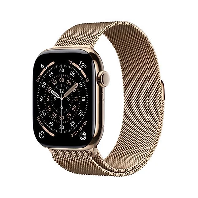 Rogers Apple Watch Series 11 (GPS + Cellular) 42mm Gold Titanium Case with Gold Milanese Loop - Medium/Large - Monthly Financing