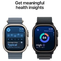 Apple Watch Ultra 3 (GPS + cellulaire) avec boîtier de 49 mm en titane naturel et bracelet sentier bleu/bleu clair avec Freedom Mobile - Petit/Moyen - Paiement Balance mensuel