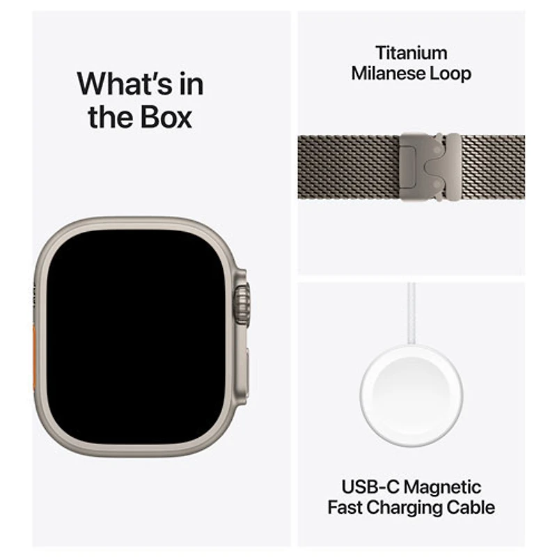 Freedom Mobile Apple Watch Ultra 3 (GPS + Cellular) 49mm Natural Titanium Case with Natural Titanium Milanese Loop - Small - Monthly Tab Payment