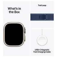 Apple Watch Ultra 3 (GPS + cellulaire) avec boîtier de 49 mm en titane naturel et bracelet sentier bleu/bleu clair avec Freedom Mobile - Moyen/Grand - Paiement Balance mensuel
