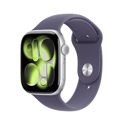 Freedom Mobile Apple Watch Series 11 (GPS + Cellular) 42mm Silver Aluminum Case with Purple Fog Sport Band - Medium