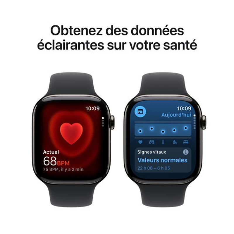 Apple Watch Series 11 (GPS + cellulaire) avec boîtier de mm en titane ardoise et bracelet sport noir avec Freedom Mobile - Petit/Moyen