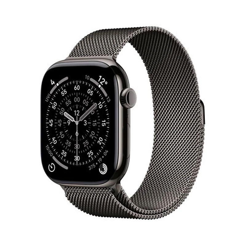 Apple Watch Series 11 (GPS + cellulaire) avec boîtier de 46 mm en titane ardoise et bracelet milanais ardoise avec Freedom Mobile - Petit/Moyen - Paiement Balance mensuel
